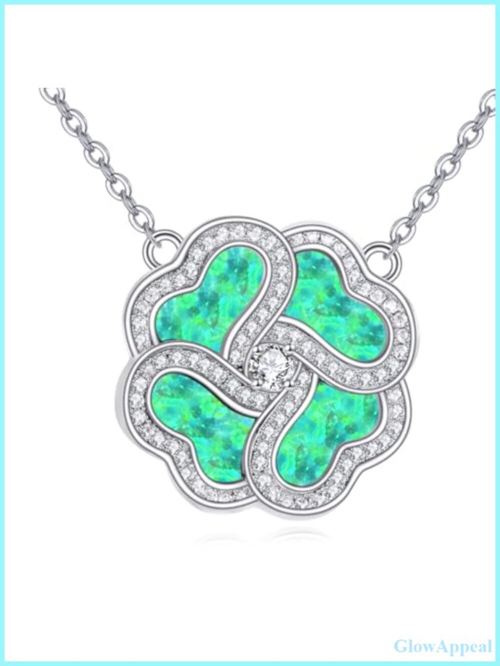 Lucky Four-Leaf Clover Necklace 925 Sterling Silver Opal Pendant
